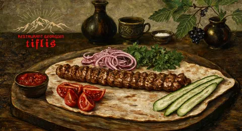 Lulya-kebab, brochette de bœuf grillée, nature morte peinte