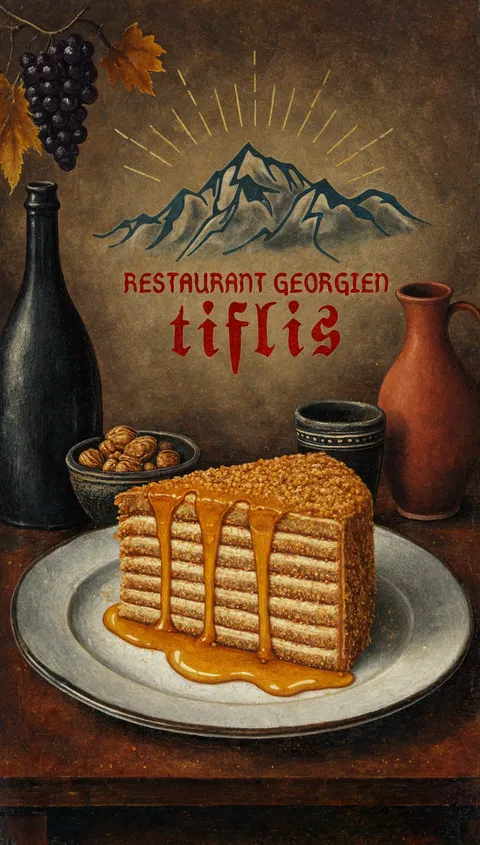 Enseigne peinte au medovik, gâteau au miel sous le soleil d'or