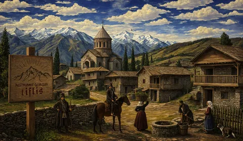 Village de montagne géorgien et ses tours de pierre